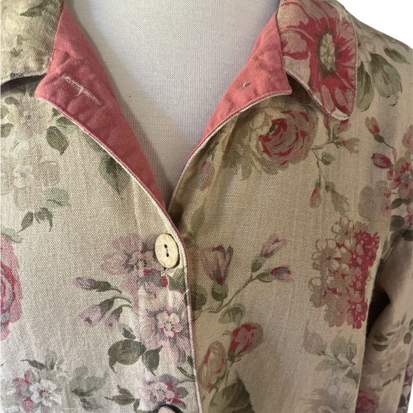 Coldwater Creek Floral Shacket Jacket Large Pink Trim Cotton Cottagecore - Picture 6 of 8